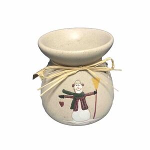 Crazy Mountain Snowman Broom Stars Raffia Winter 2002 Ceramic Votive Wax Melter